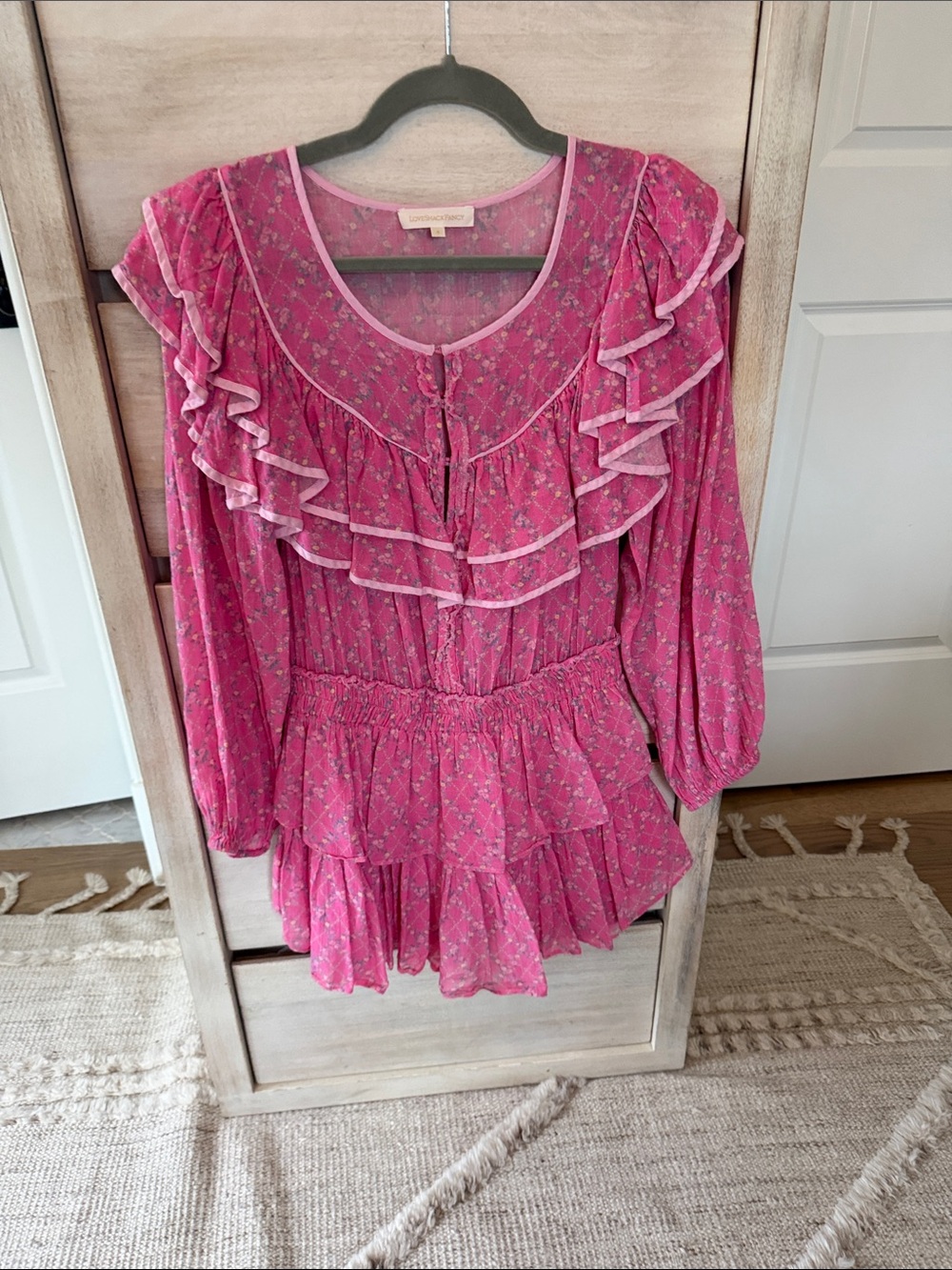 LoveShackFancy Pink Ruffled Peplum Blouse